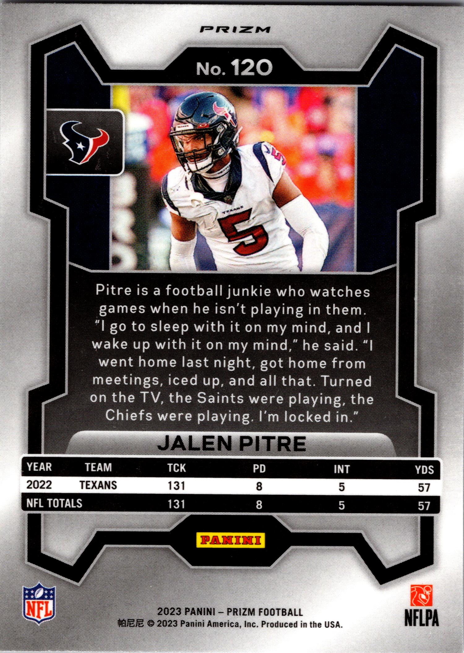 2023 Panini Prizm #120 Jalen Pitre Orange Ice