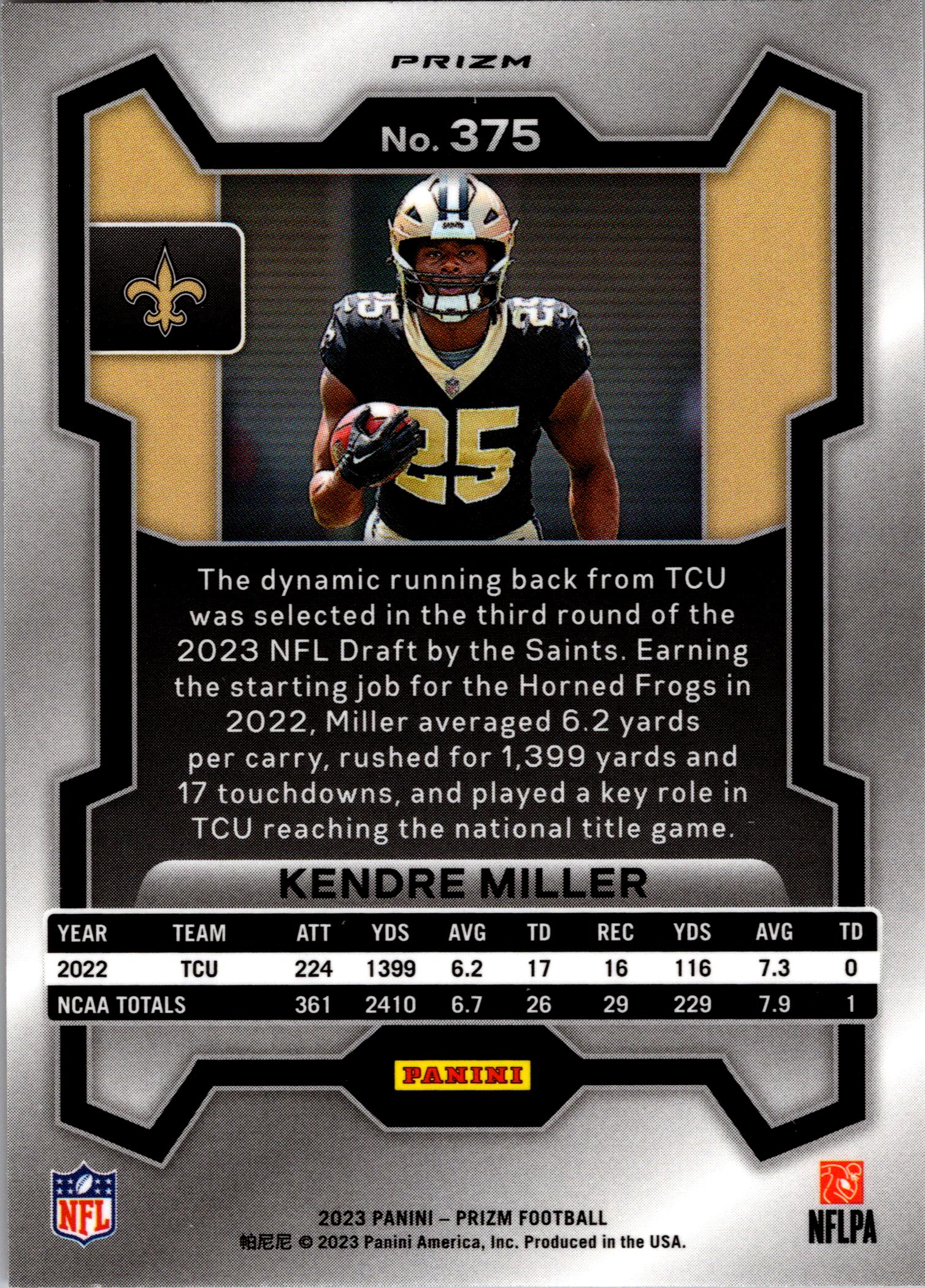 2023 Panini Prizm #375 Kendre Miller Purple Ice #/225