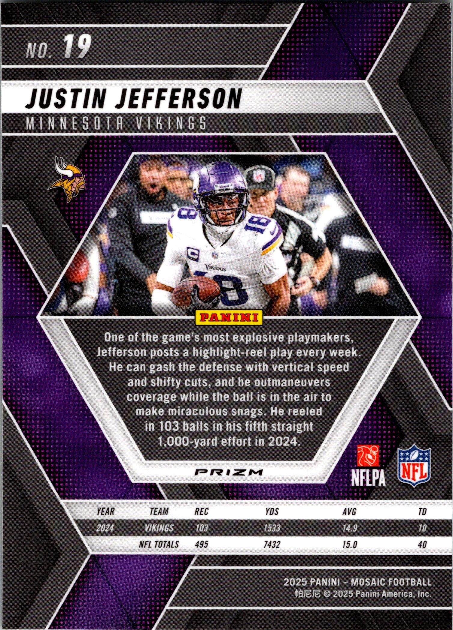 Justin Jefferson 2025 Mosiac Yellow Radioactive