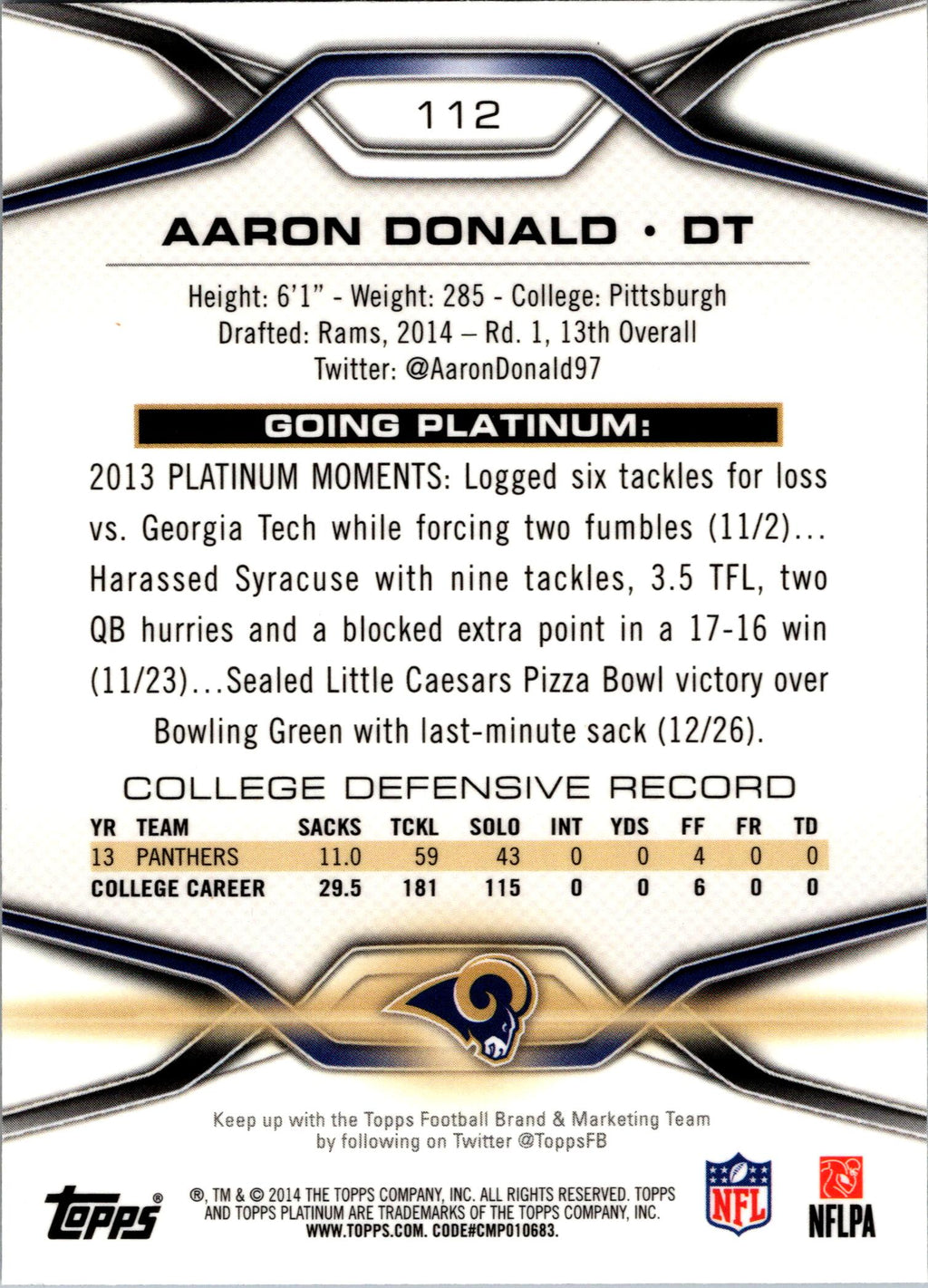 2014 Topps Platinum #112 Aaron Donald Orange Refractors