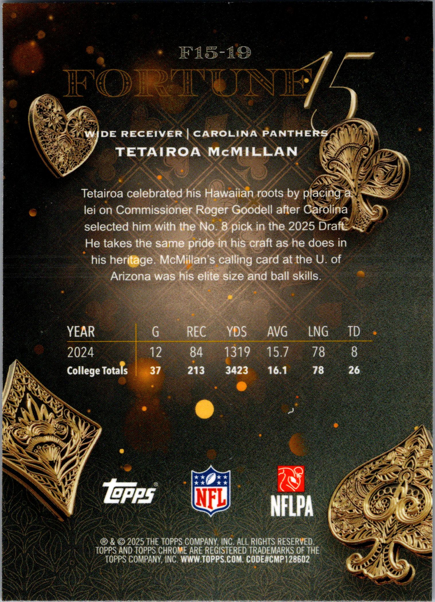 2025 Topps Chrome #F15-19 Tetairoa McMillan Fortune 15