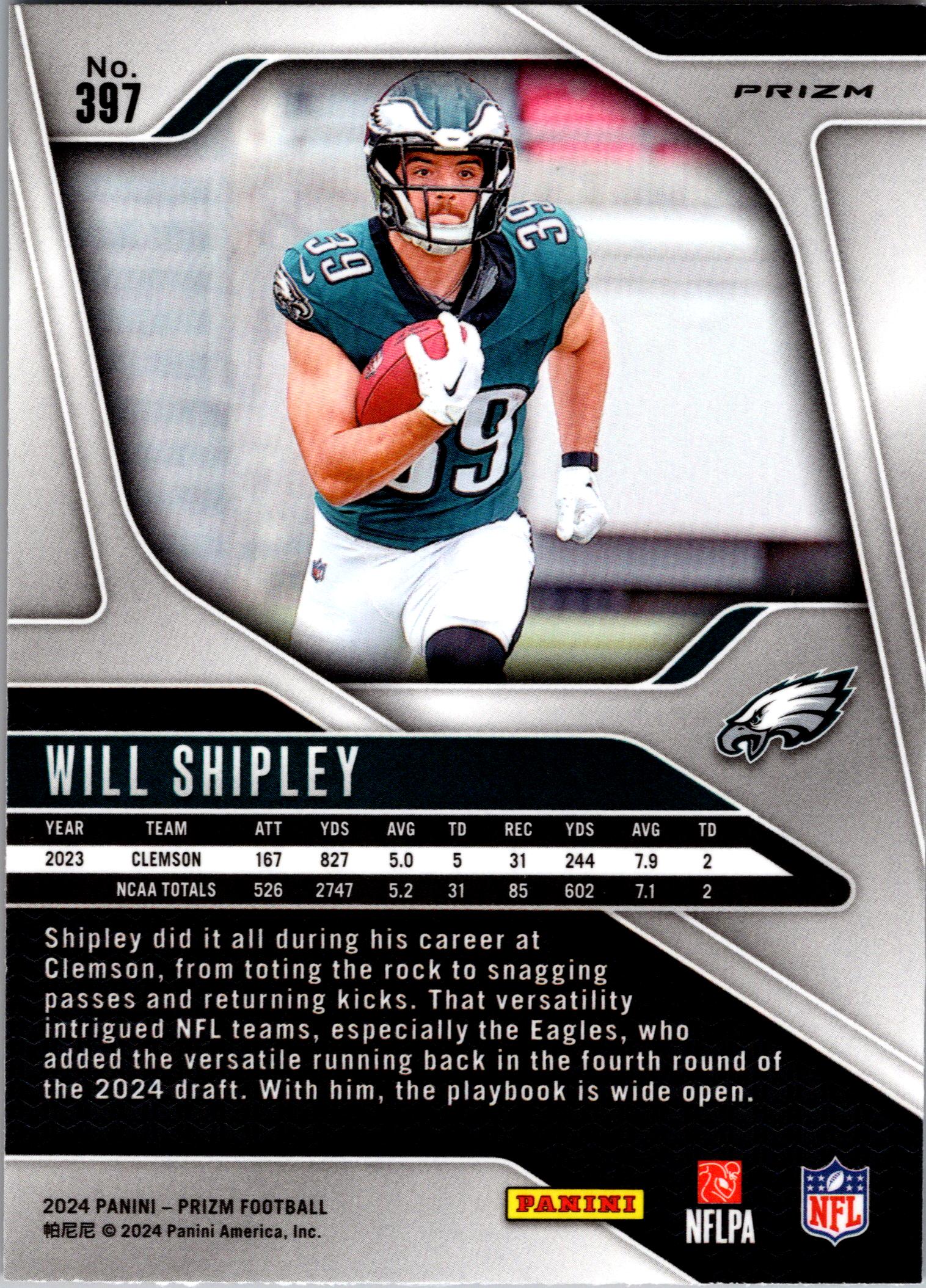 2024 Panini Prizm #397 Will Shipley Lazer