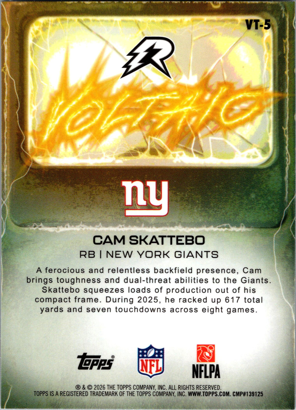 2025 Topps Resurgence #VT-5 Cam Skattebo Voltaic