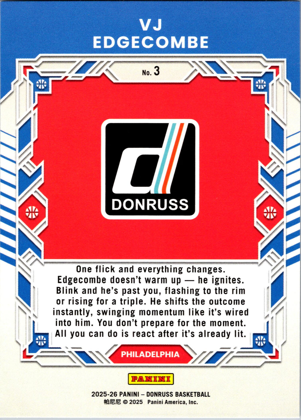 2025-26 Donruss #3 VJ Edgecombe Elite Series