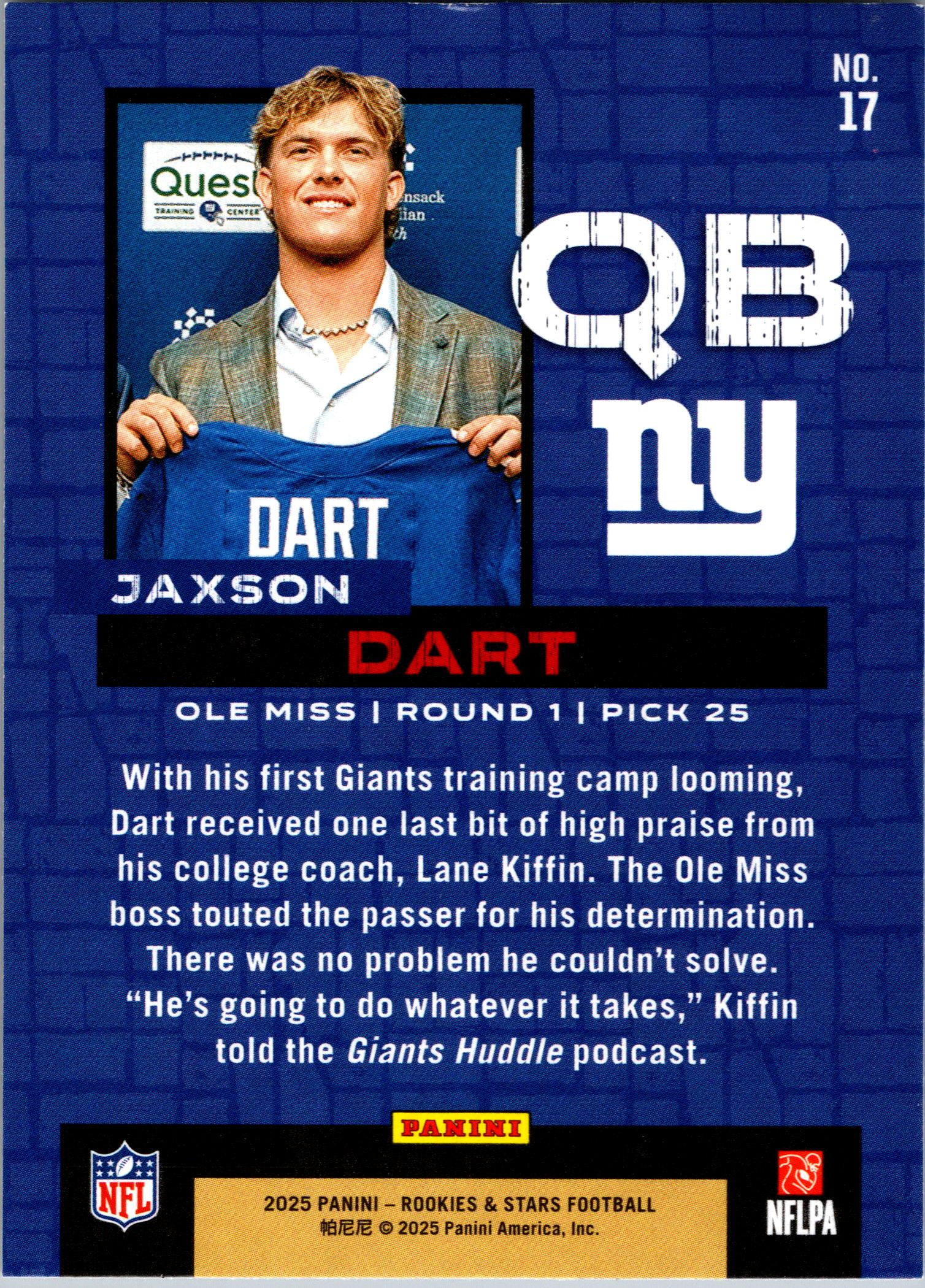 2025 Panini Rookies & Stars #17 Jaxson Dart Draft Class