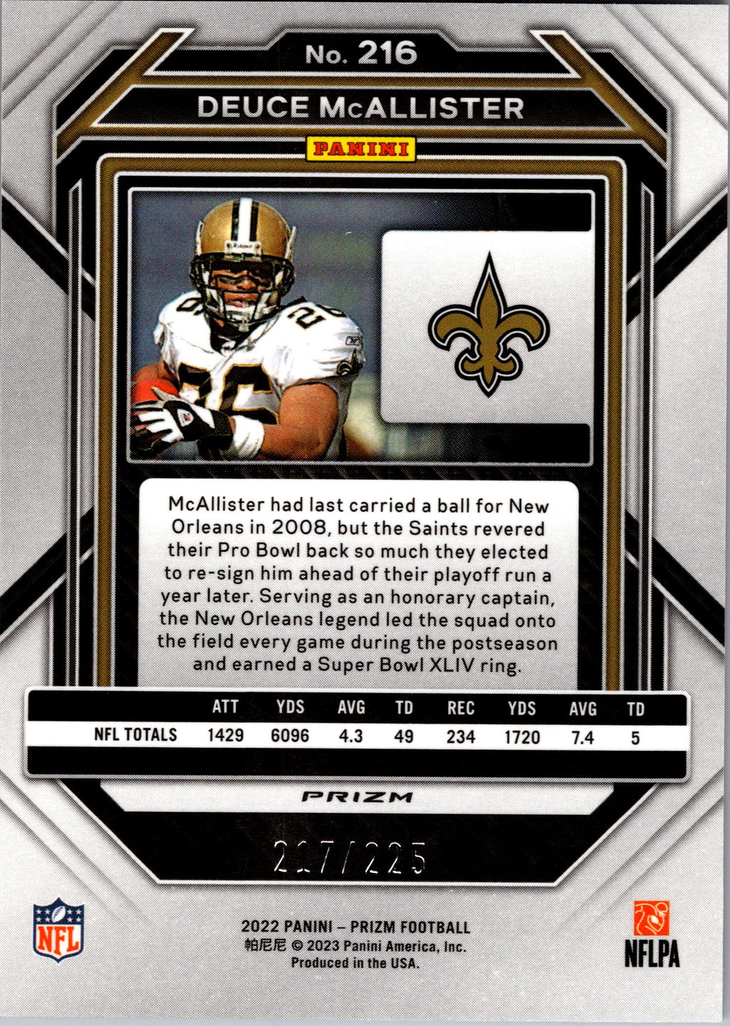 2022 Panini Prizm #216 Deuce McAllister Green Scope #/225