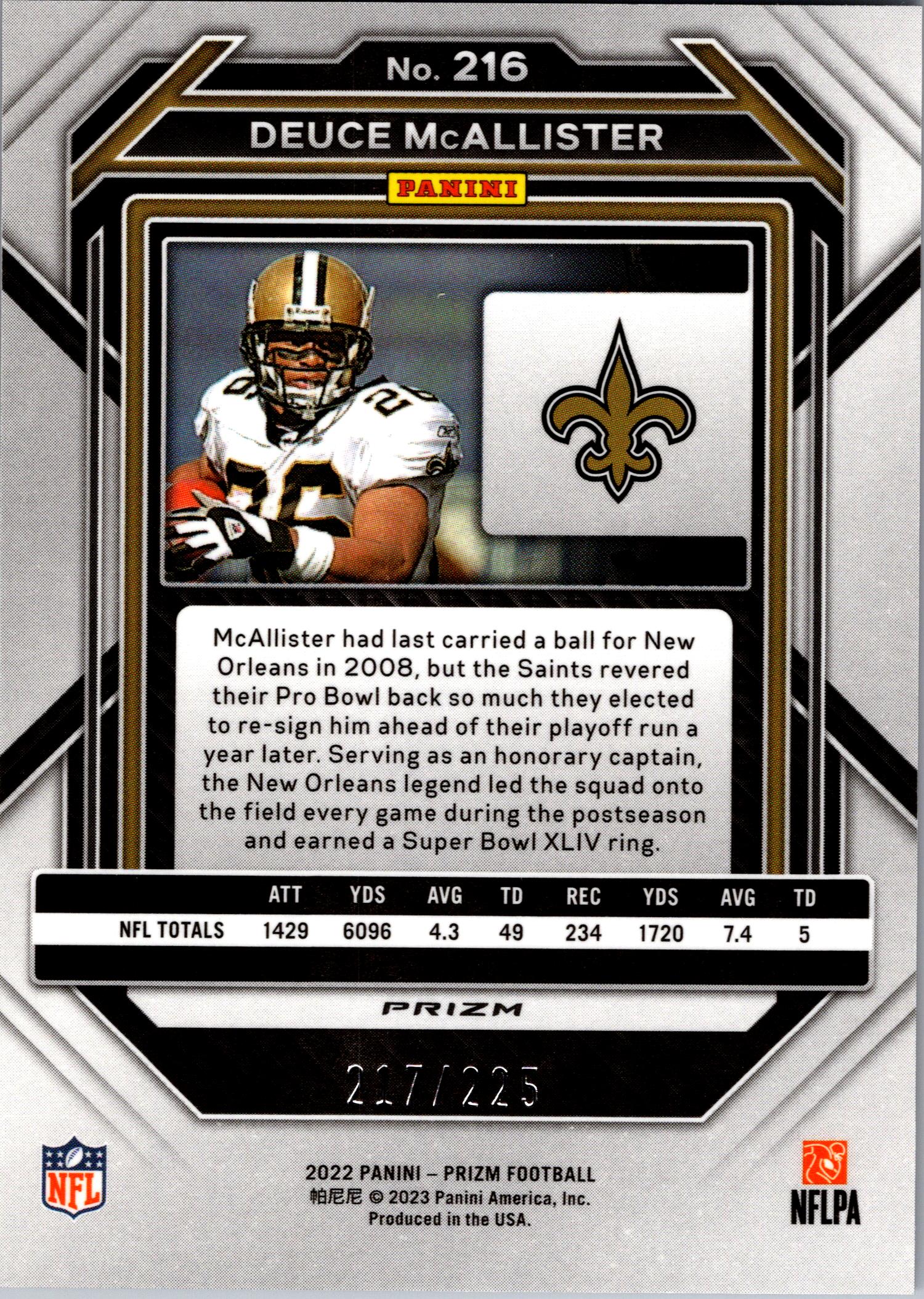 2022 Panini Prizm #216 Deuce McAllister Green Scope #/225