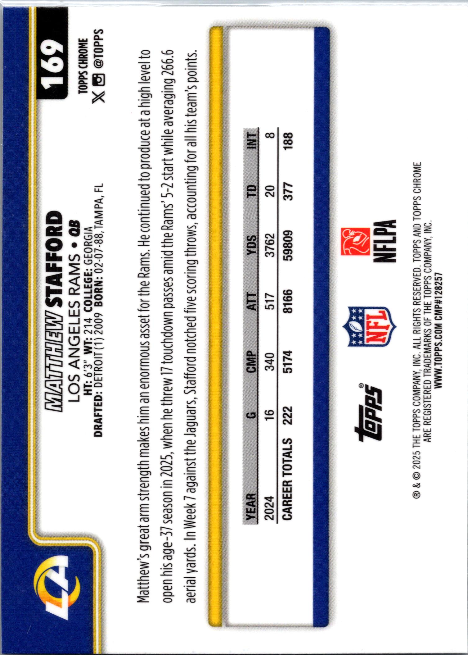2025 Topps Chrome #169 Matthew Stafford