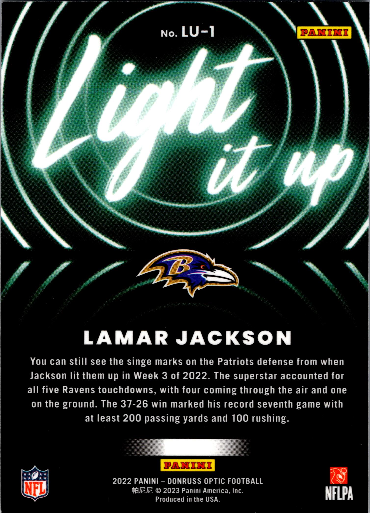 2022 Donruss Optic #LU-1 Lamar Jackson Light it Up