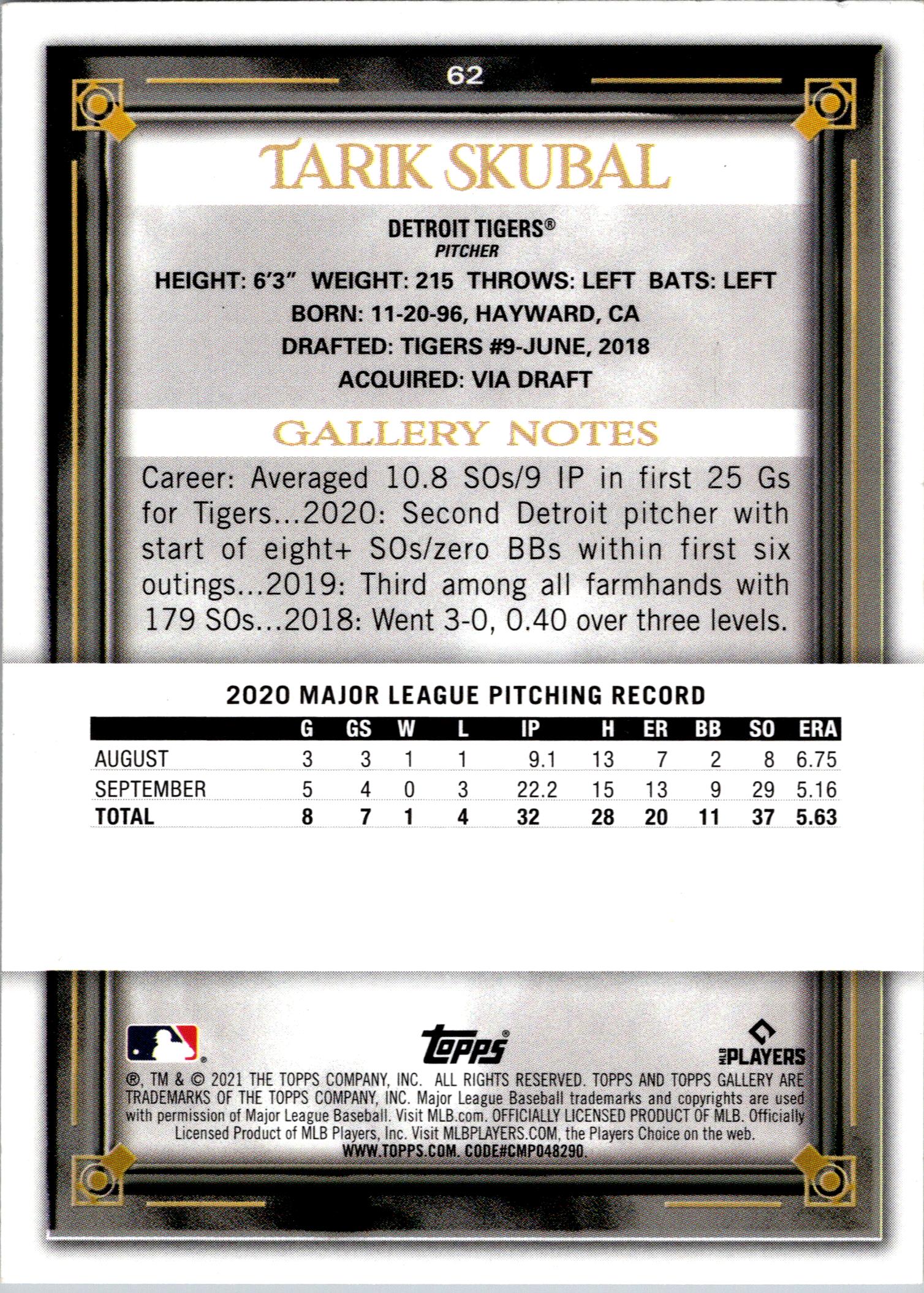 2021 Topps Gallery #62 Tarik Skubal