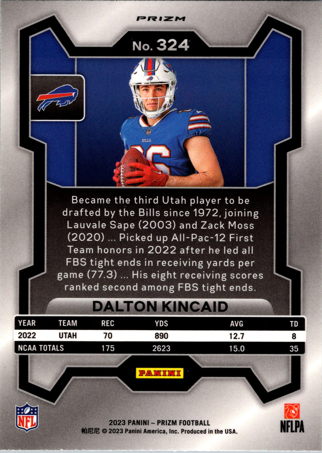 2023 Panini Prizm #324 Dalton Kincaid Rookie Variations Prizms Silver