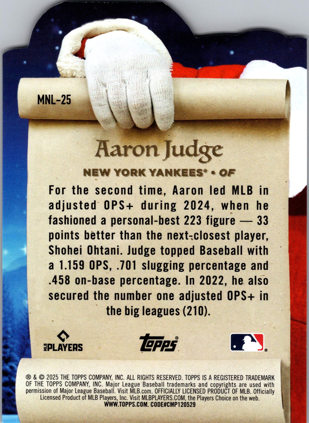 2025 Topps Holiday #MNL-25 Aaron Judge Making the Nice List