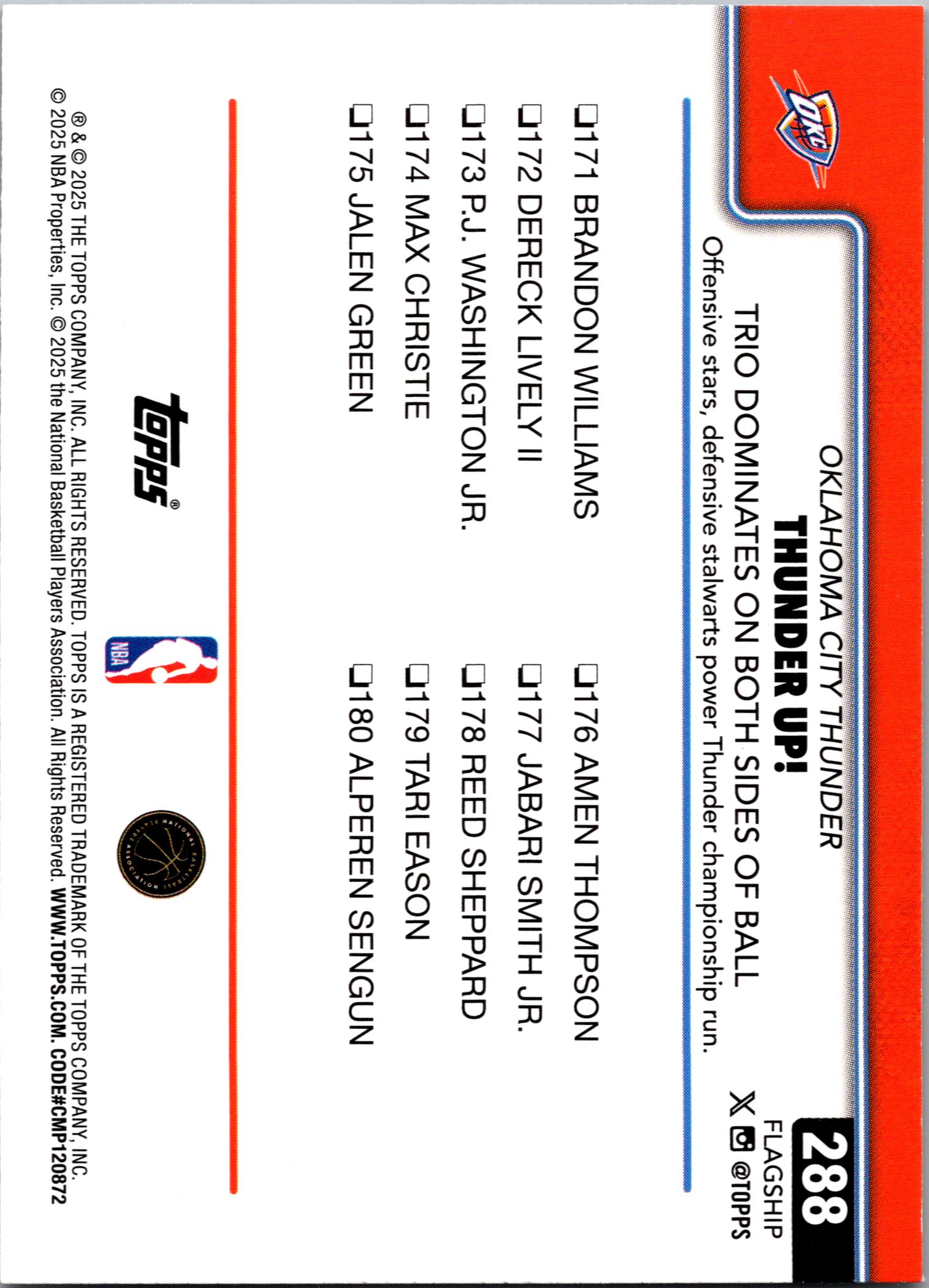 2025-26 Topps #288 Thunder Up! /2025