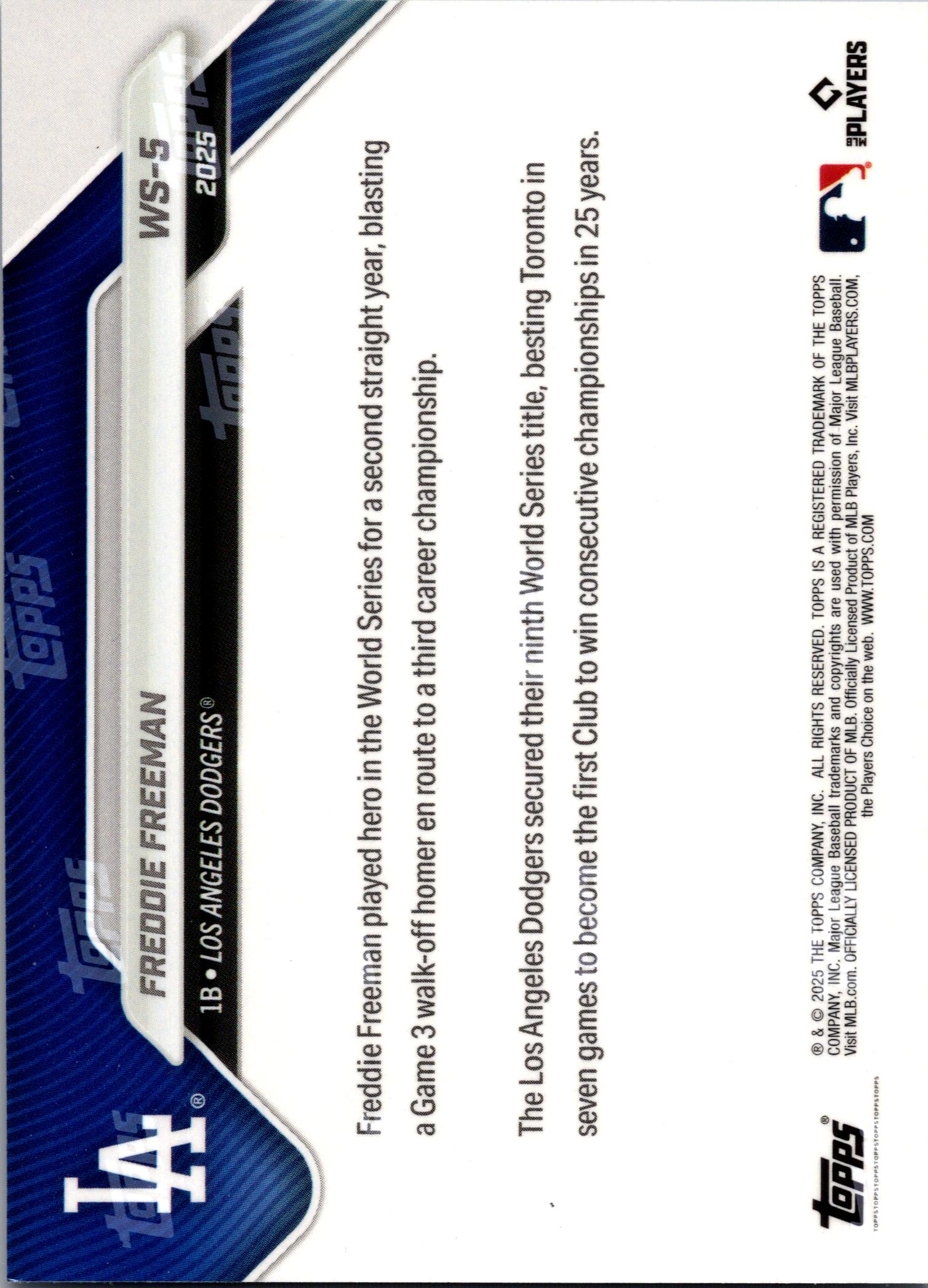 2025 Topps Now World Series Champions Los Angeles Dodgers #WS-5 Freddie Freeman